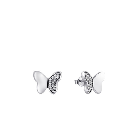 European Style Sterling Silver Butterfly Earrings with Zircon Gems