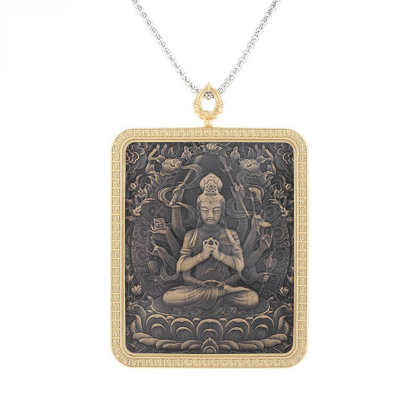 Steel Necklace – Statement Tibetan Thangka Buddha Pendants