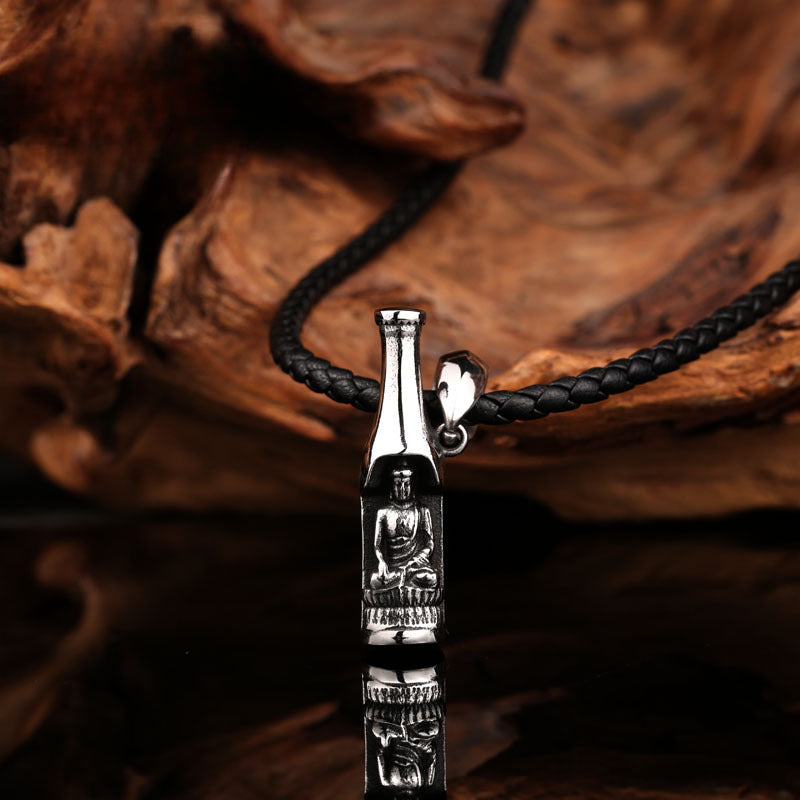 Unique Titanium Steel Buddha Pendant Bottle Opener - Trendy European & American Jewelry for Men