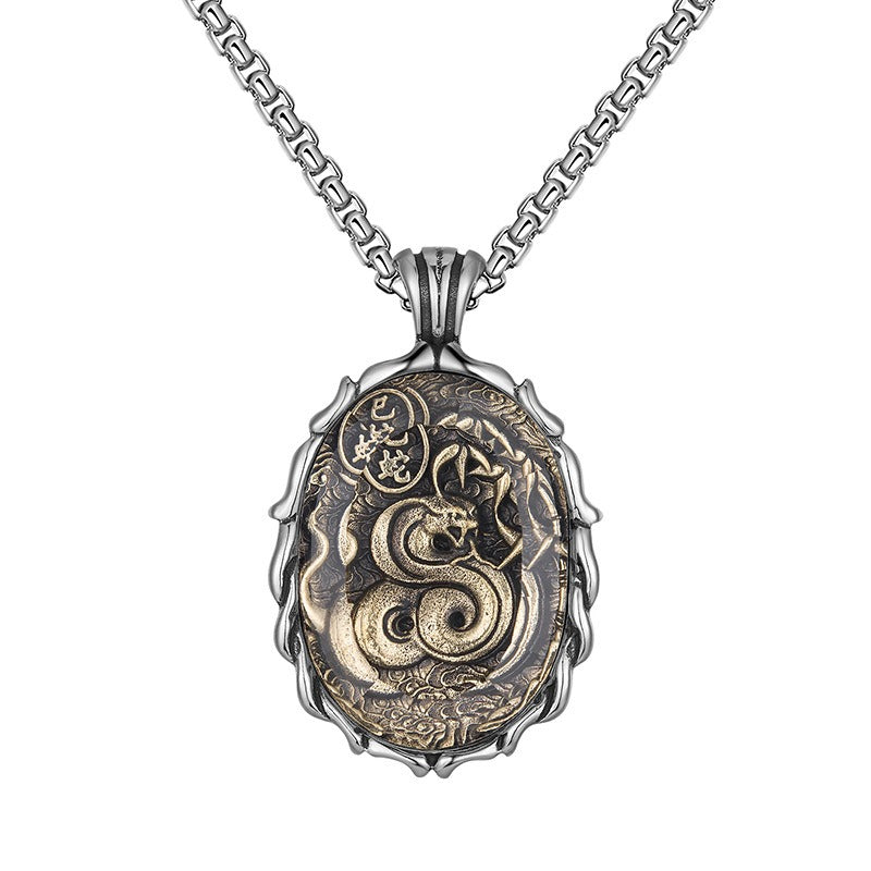 Steel Necklace – Vintage Zodiac Buddha Constellation Pendant With Transfer Design