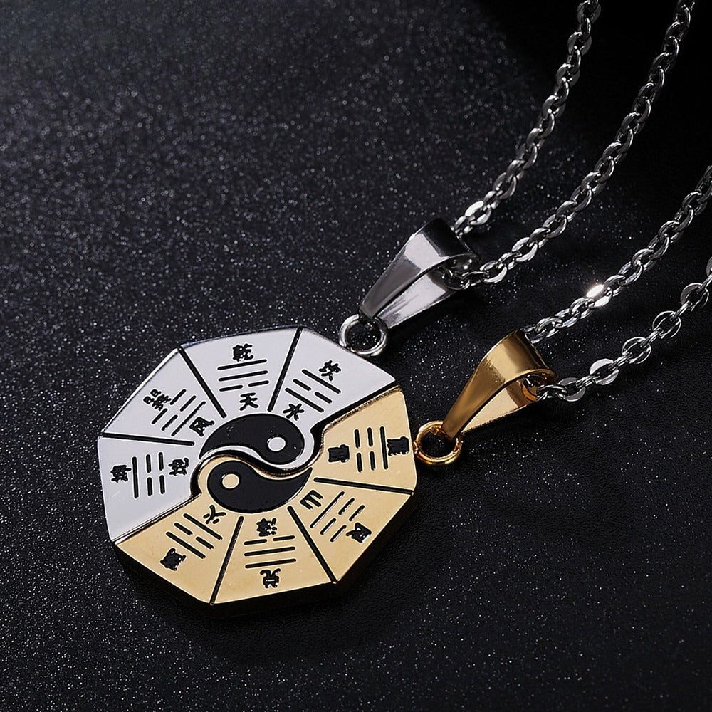 Planderful Yin Yang Tai Chi Couple Necklace Titanium Steel Pendant Unisex Symbolic Protection Gift For Lovers