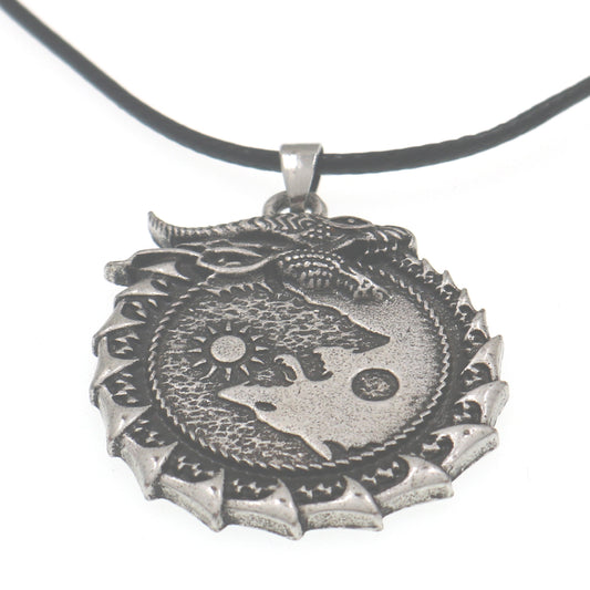 Cross-border hit Nordic mythology Viking Celtic yin and yang wolf dragon necklace retro men's amulet pendant for men