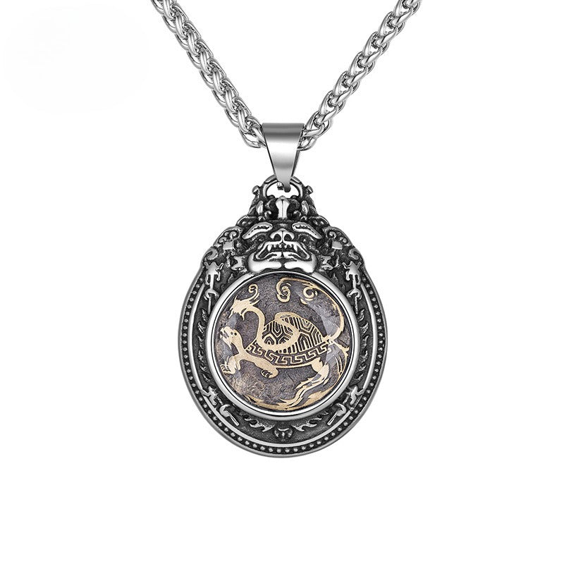 Stainless Steel Necklace – Statement Four Great Beasts Longtu Hip Hop Sweater Chain For Men