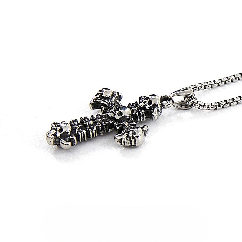 Titanium Steel Necklace – Statement Unisex Skull Cross Snake Bone Chain For Men And Women