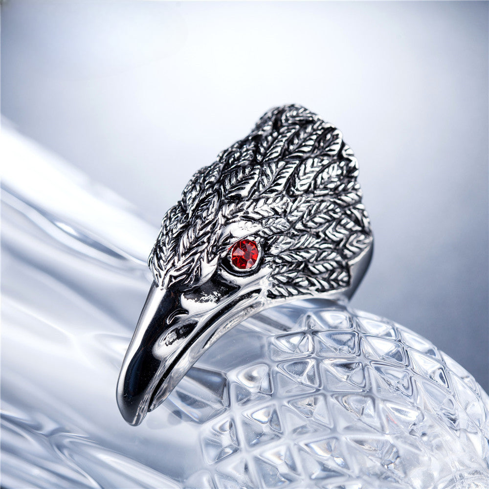 Zircon Red Eye Eagle Head Titanium Steel Ring for Men