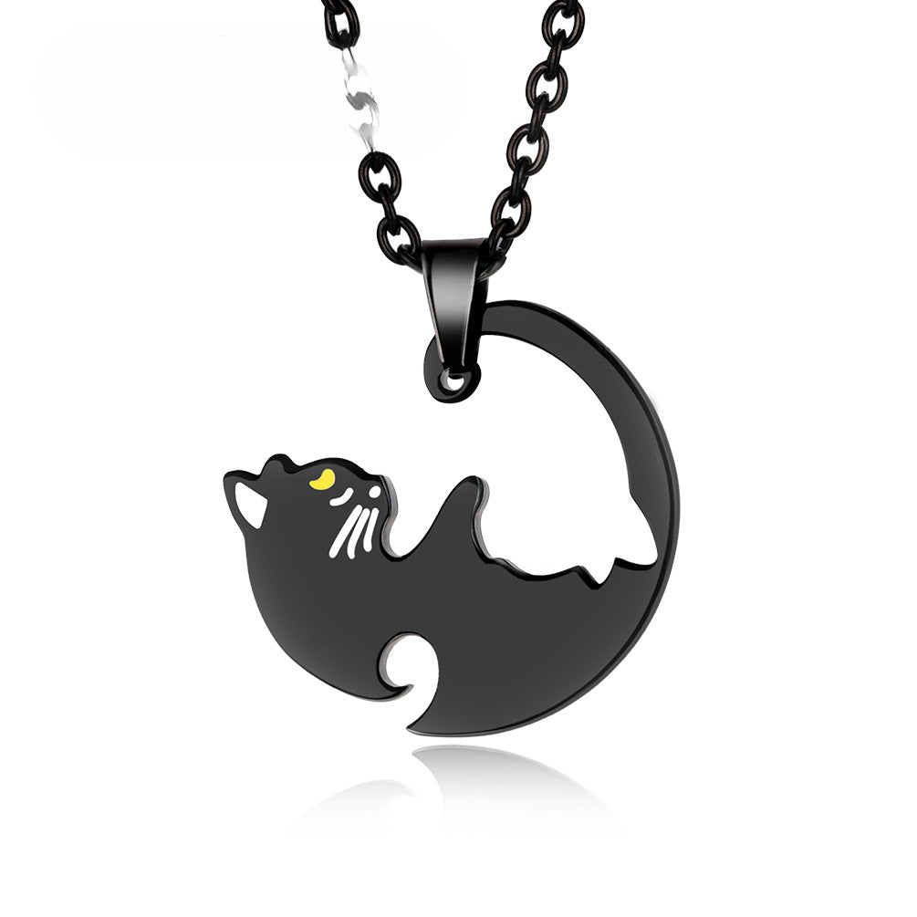 Japanese And Korean Style Titanium Steel Cat Couple Pendant