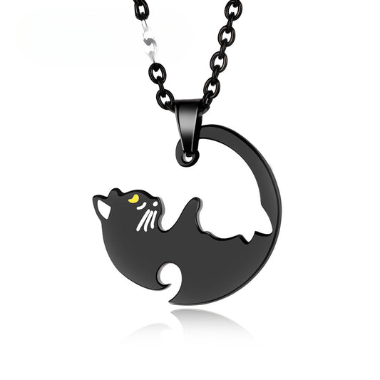 Japanese And Korean Style Titanium Steel Cat Couple Pendant