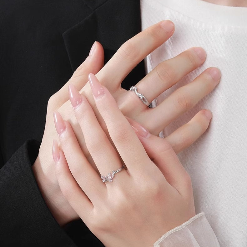 Planderful Sterling Silver Evening Primrose Couple Ring Epoxy Open Ring For Couples