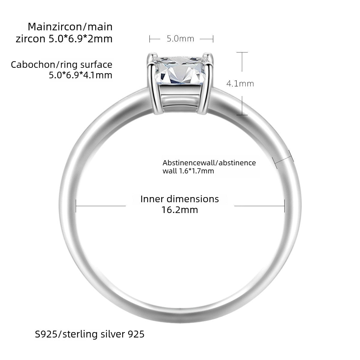 Four-Claw Princess S925 Sterling Silver Ring