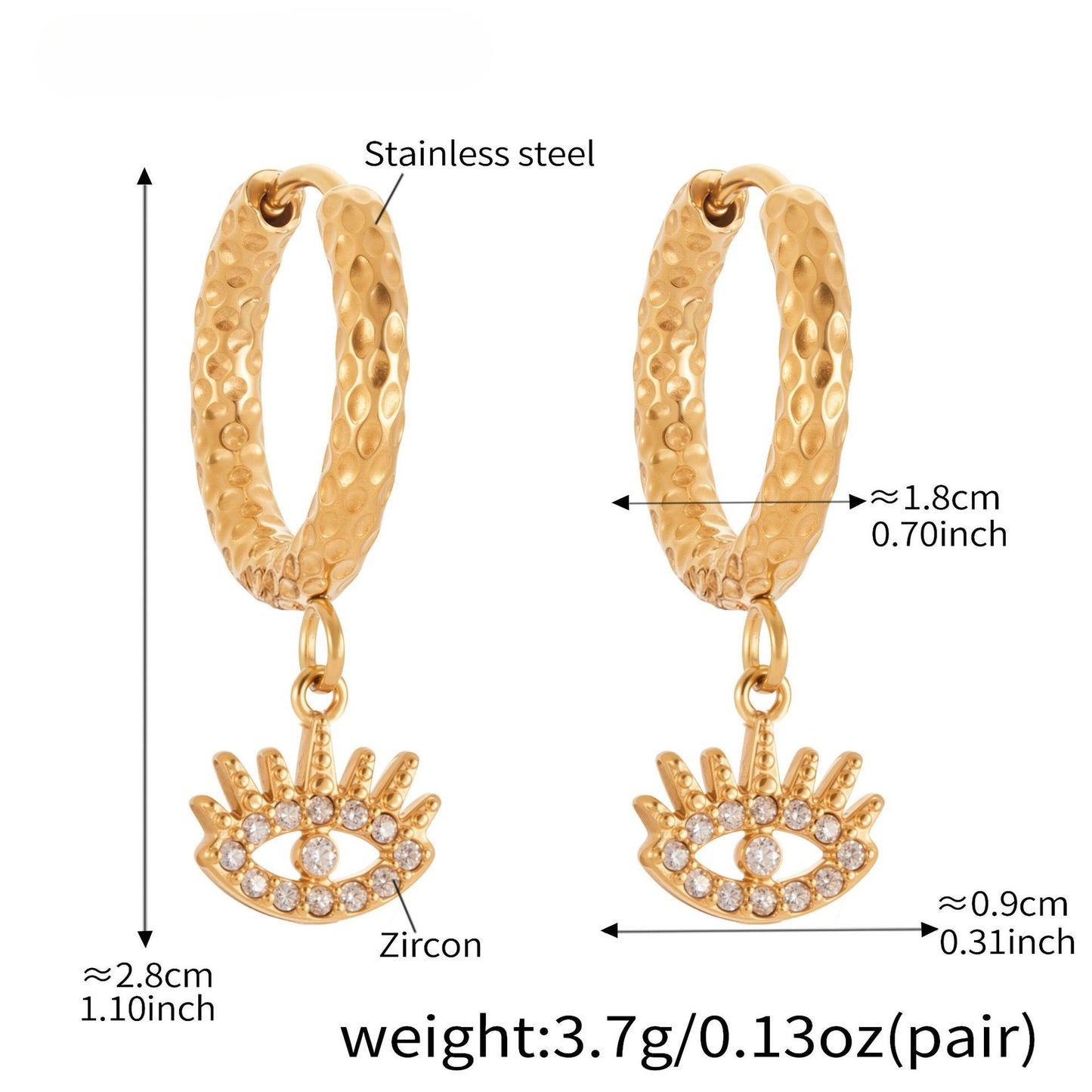 Planderful Devil Eye Earrings 18K Gold Plated Zircon Daywear