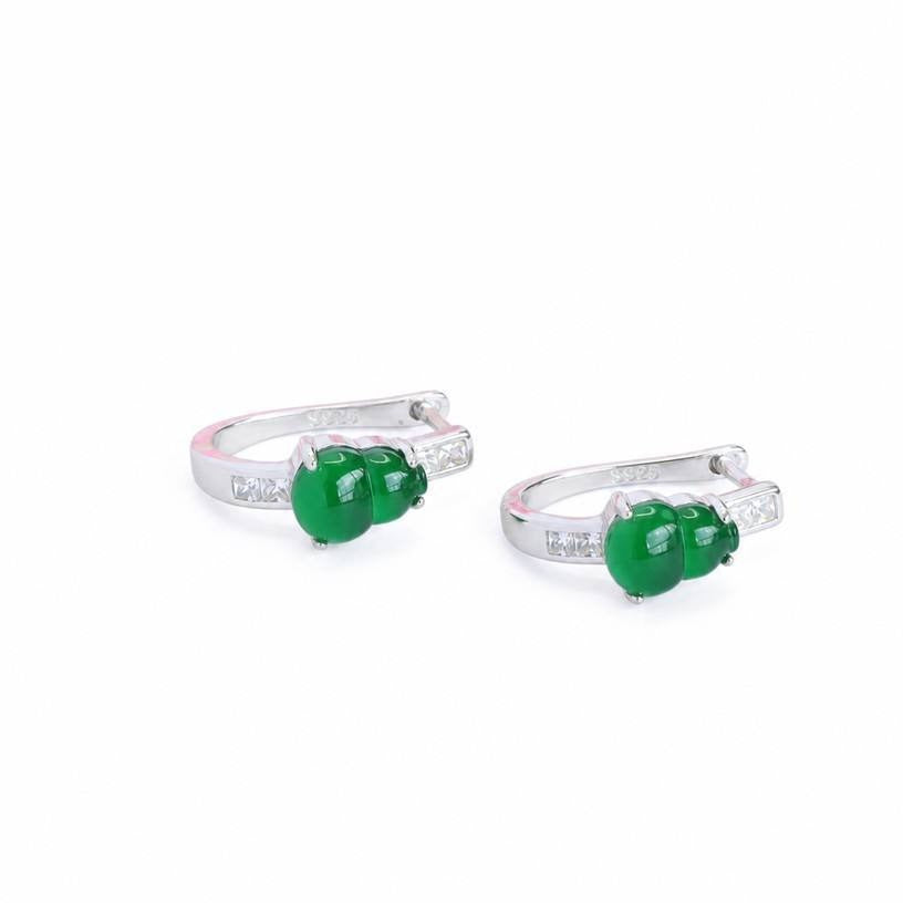 Jadeite Gourd 925 Silver Hook Earrings