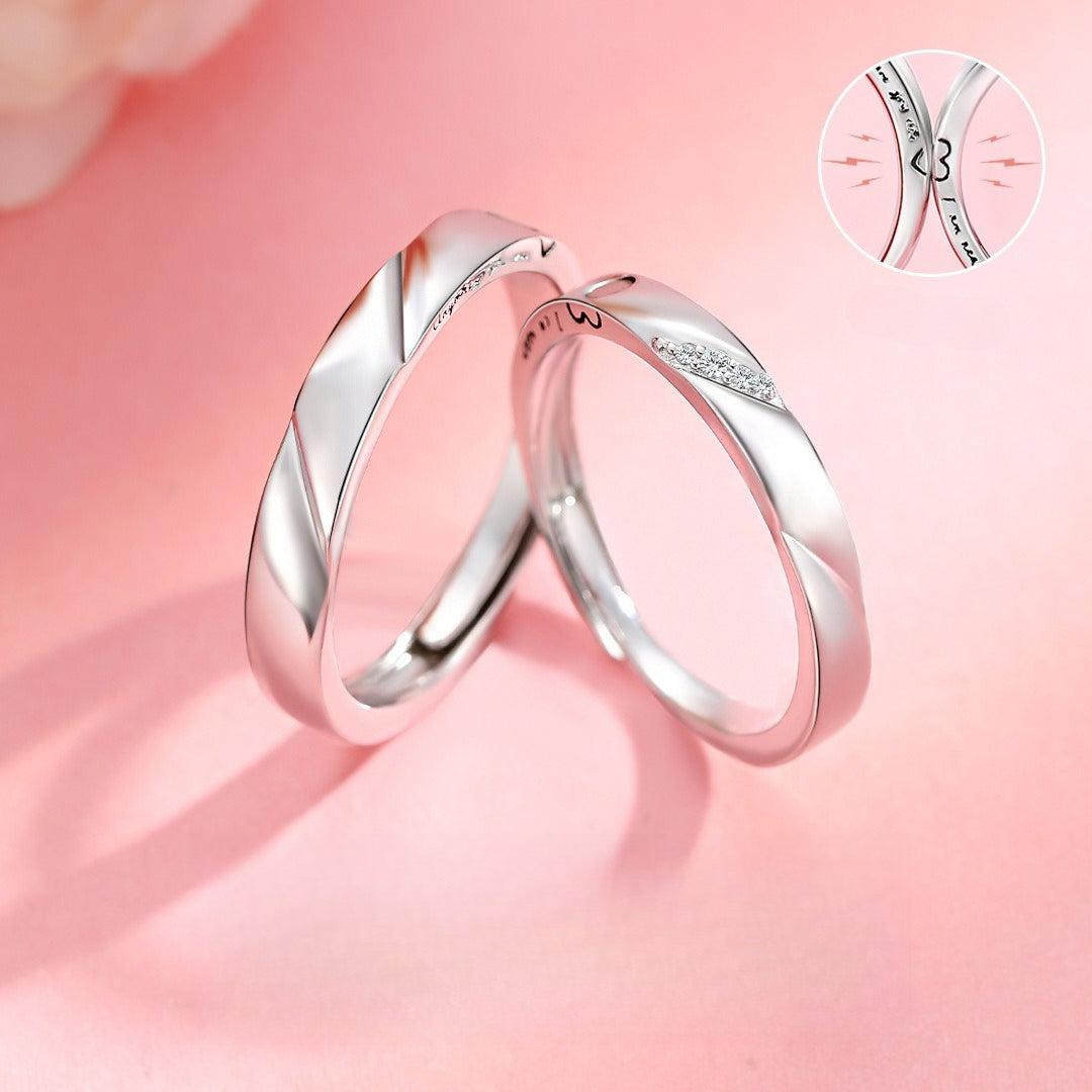 Planderful Jewelry Sterling Silver Couple Ring Magnetic Opening Adjustable For Men And Women