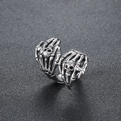 Titanium Steel Double Phantom Hand Ring - Bold Punk Aesthetic for Women
