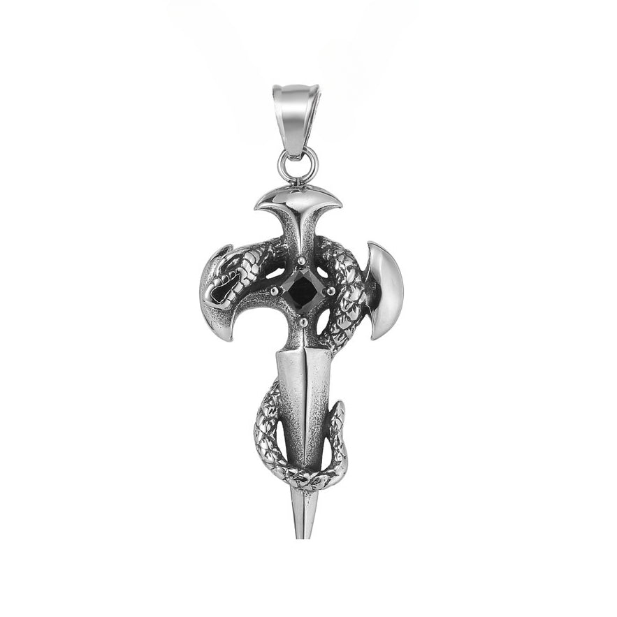 Vintage Snake Cross Sword Zircon Titanium Steel Pendant for Men