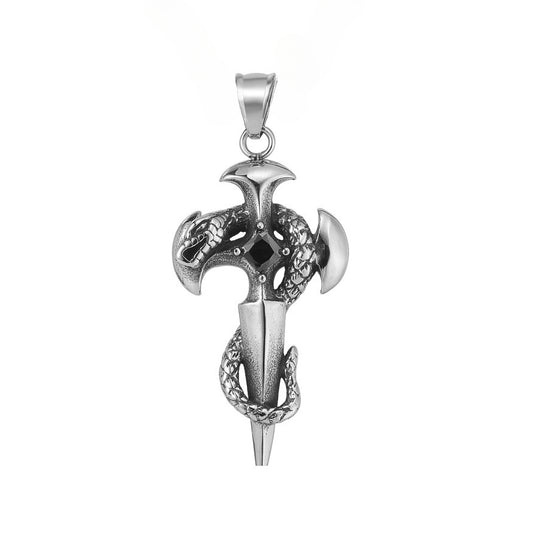 Vintage Snake Cross Sword Zircon Titanium Steel Pendant for Men