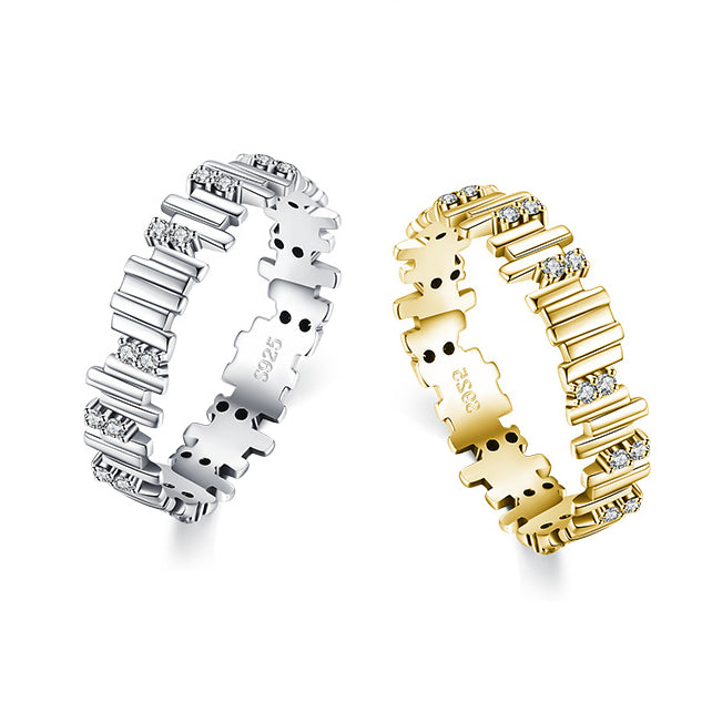 Geometric Labyrinth Sterling Silver Women's Ring with Zircon Gemstones