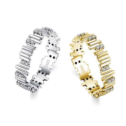 Geometric Labyrinth Sterling Silver Women's Ring with Zircon Gemstones