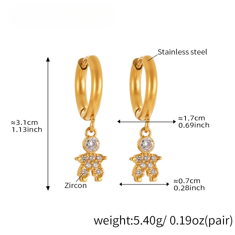 Planderful Little Prince Zircon Earrings Stainless Steel Women
