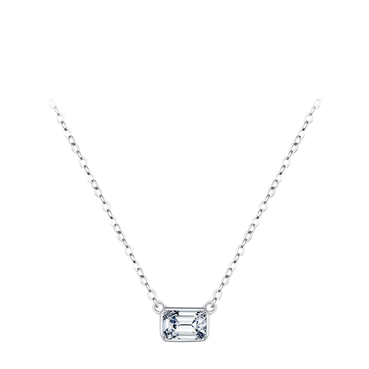 925 Sterling Silver Geometric Square Zircon Necklace