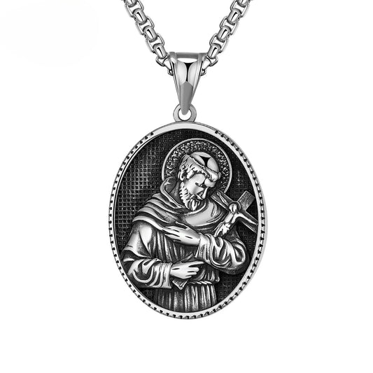 Steel Necklace - Vintage Oval Pendant For Men Planderful