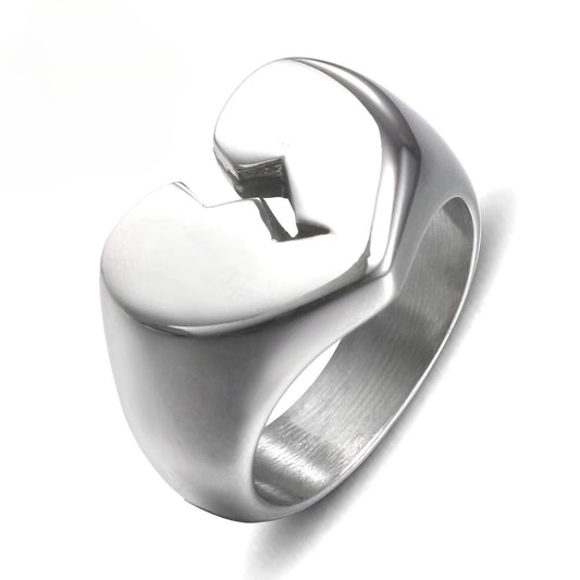 Chic Heart-Shaped Titanium Steel Ring for Modern Women - Unisex Stainless Steel Jewelry