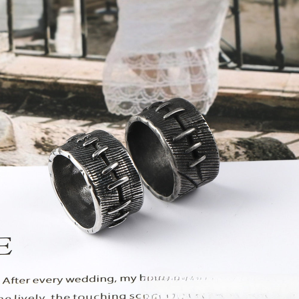 Mens Retro Stainless Steel Ring Spliced Design Vintage