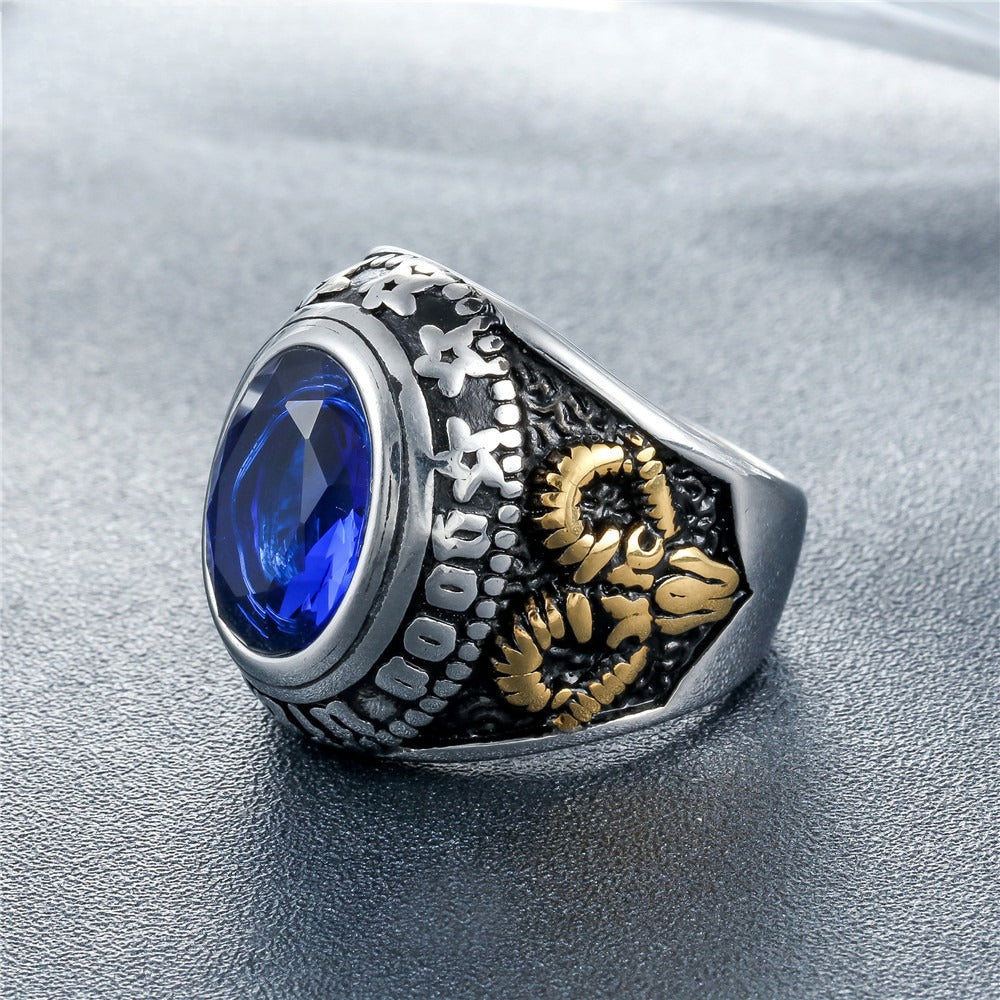 Freemason Eye Ring Titanium Steel With Zircon Stones Unisex Protection Symbol Planderful
