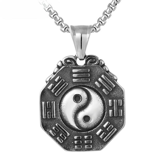 Yin Yang Tai Chi Pendant Necklace Titanium Steel Unisex Protection Jewelry Planderful