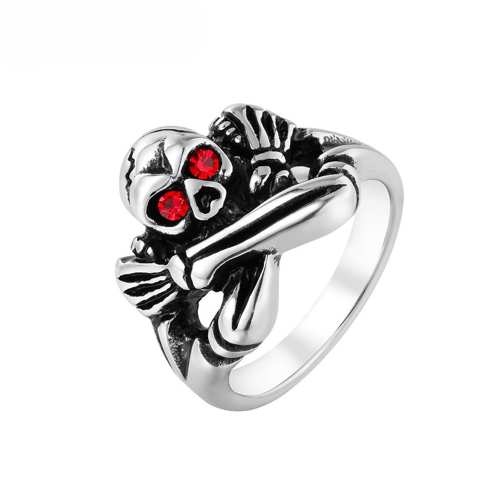 Planderful Red Eye Skull Titanium Steel Ring For Men Unisex Protection Statement Jewelry