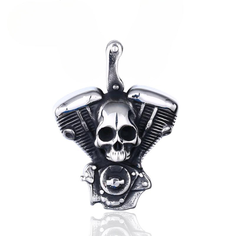 Titanium Steel Motorcycle Engine Pendant with Retro Skull Design for Men