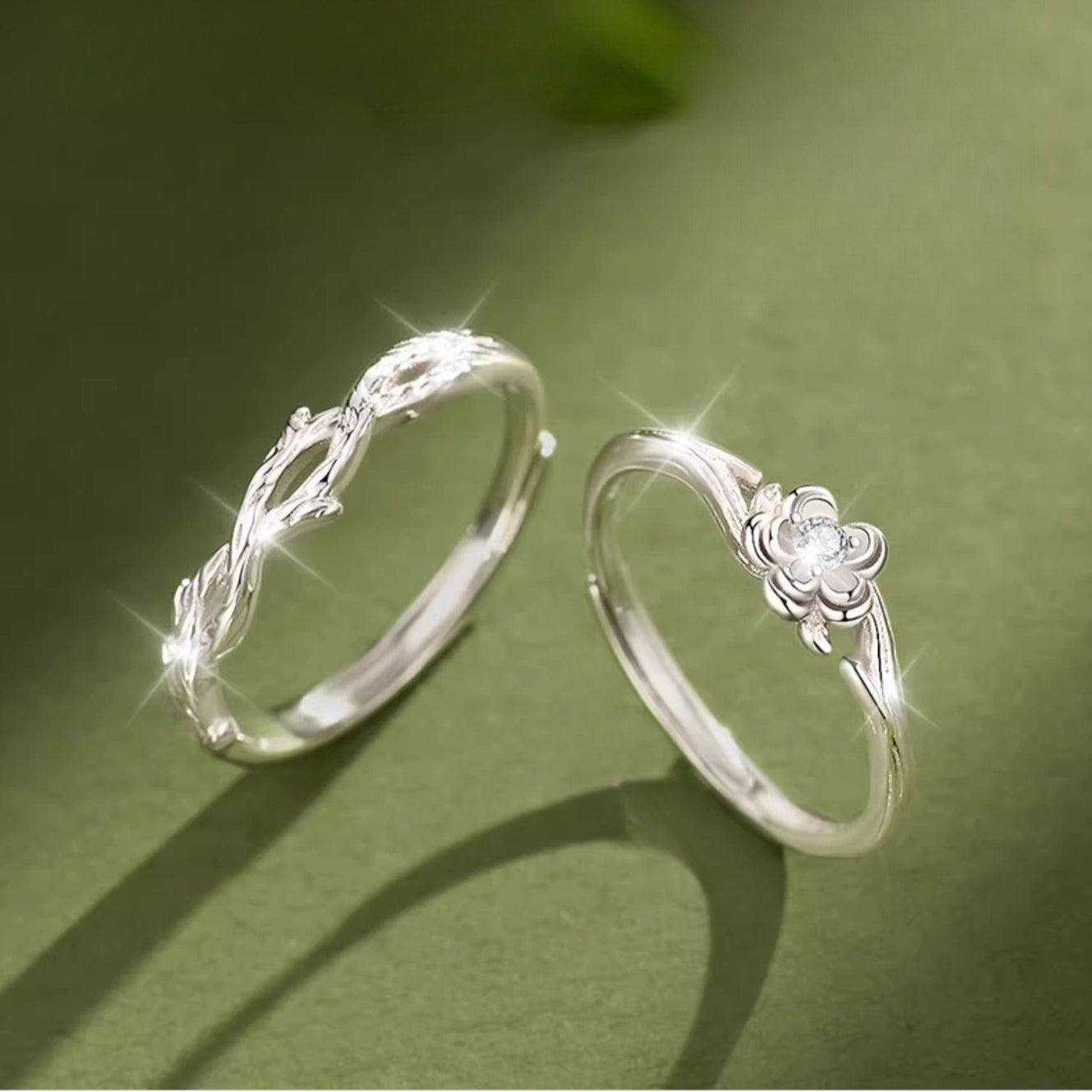 Planderful 925 Sterling Silver Platycodon Flower Light Luxury Couple Ring Adjustable For Women And Men Gift