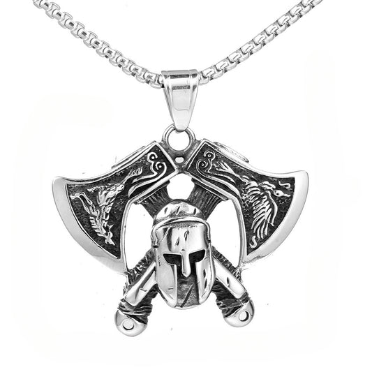 Viking Pendant Spartan Mask Double Axe Men's Jewelry