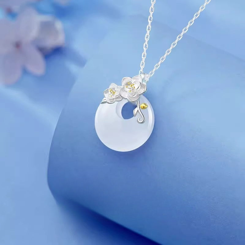 Planderful 925 Sterling Silver Camellia Necklace With Safety Buckle Pendant Collarbone Chain Gift For Girlfriend