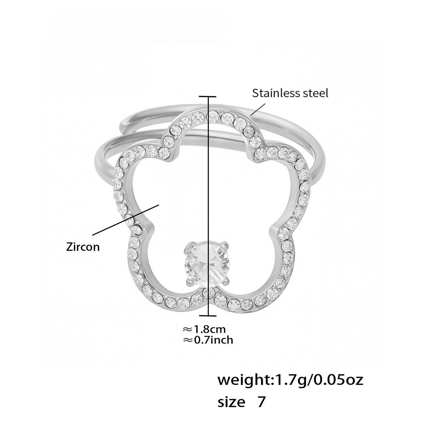 Planderful Zircon Flower Ring 18K Gold Elegant For Women