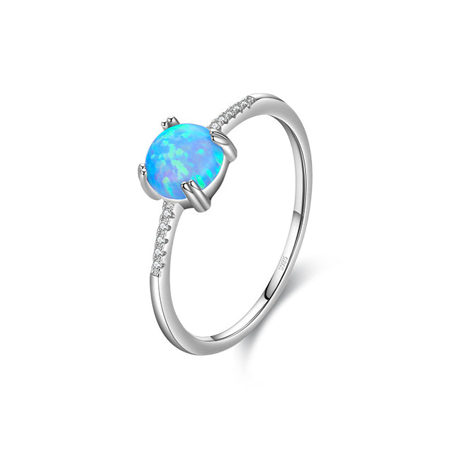 Elegant Opal Sterling Silver Ring - Size 5-9