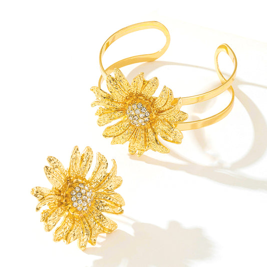 Exaggerated Zircon Flower Jewelry Set for Fashionable Women