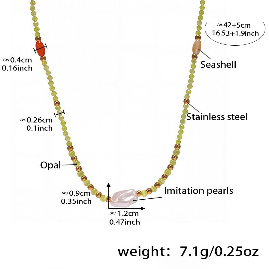 Planderful Opal Shell Beaded Collarbone Necklace For Girls