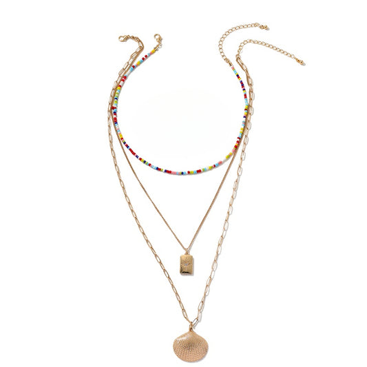 Vibrant Rainbow Beaded Collar Necklace Set with Venus Pendant