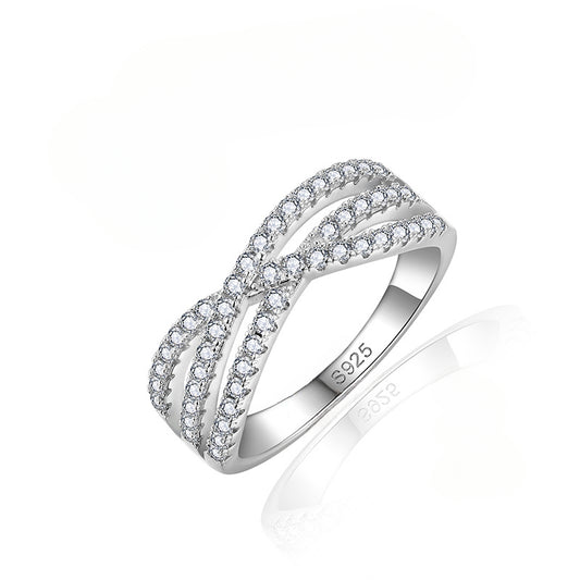 Cross Hollow Design Full Moissanite 925 Silver Plated 18k Platinum Ring for Girls