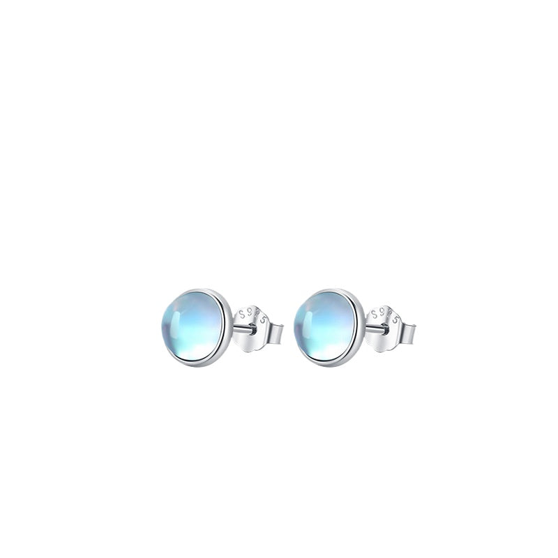 925 Sterling Silver Moon Moonstone Stud Earrings