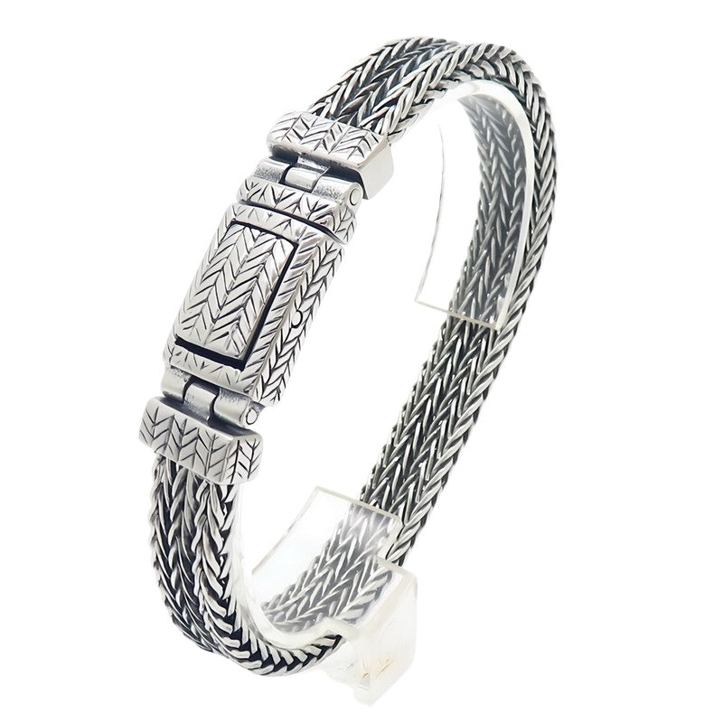Keel Chain Punk Style 7/10mm Woven Wheat Ear Pattern Stainless Steel Men's Bracelet