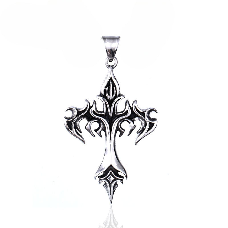 Titanium Steel Retro Flame Cross Pendant for Men - Trendy European and American Accessories