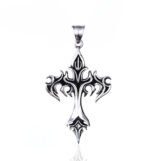 Titanium Steel Retro Flame Cross Pendant for Men - Trendy European and American Accessories