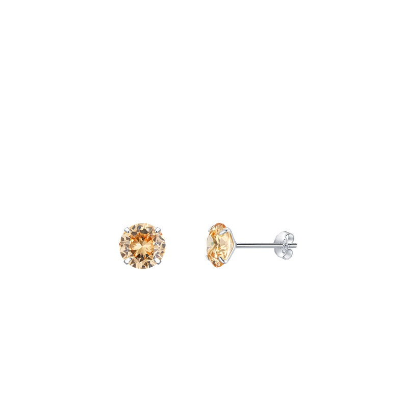 925 Sterling Silver Champagne Zircon Stud Earrings