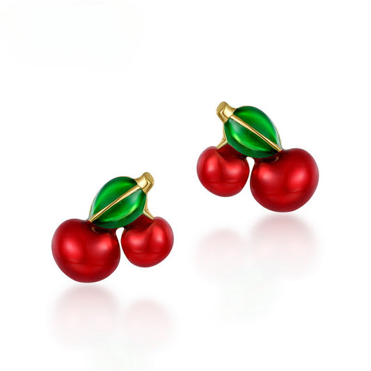 Cherry Sterling Silver Stud Earrings