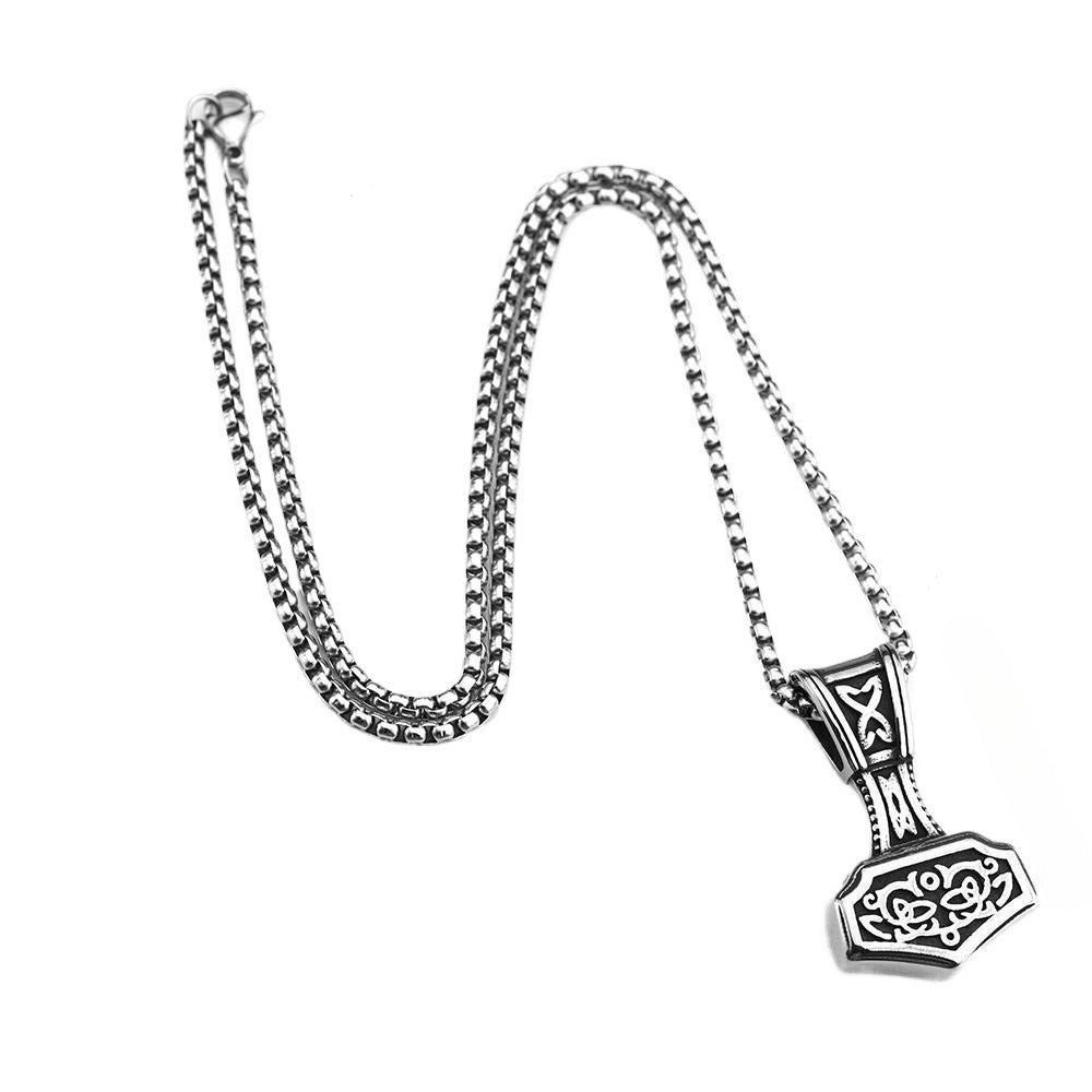 Planderful Viking Pendant Necklace Double Sided Stainless Steel For Men Norse Jewelry Personalized