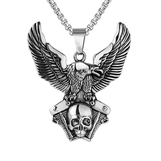 Halloween Eagle Engine Skull Titanium Steel Necklace for Men