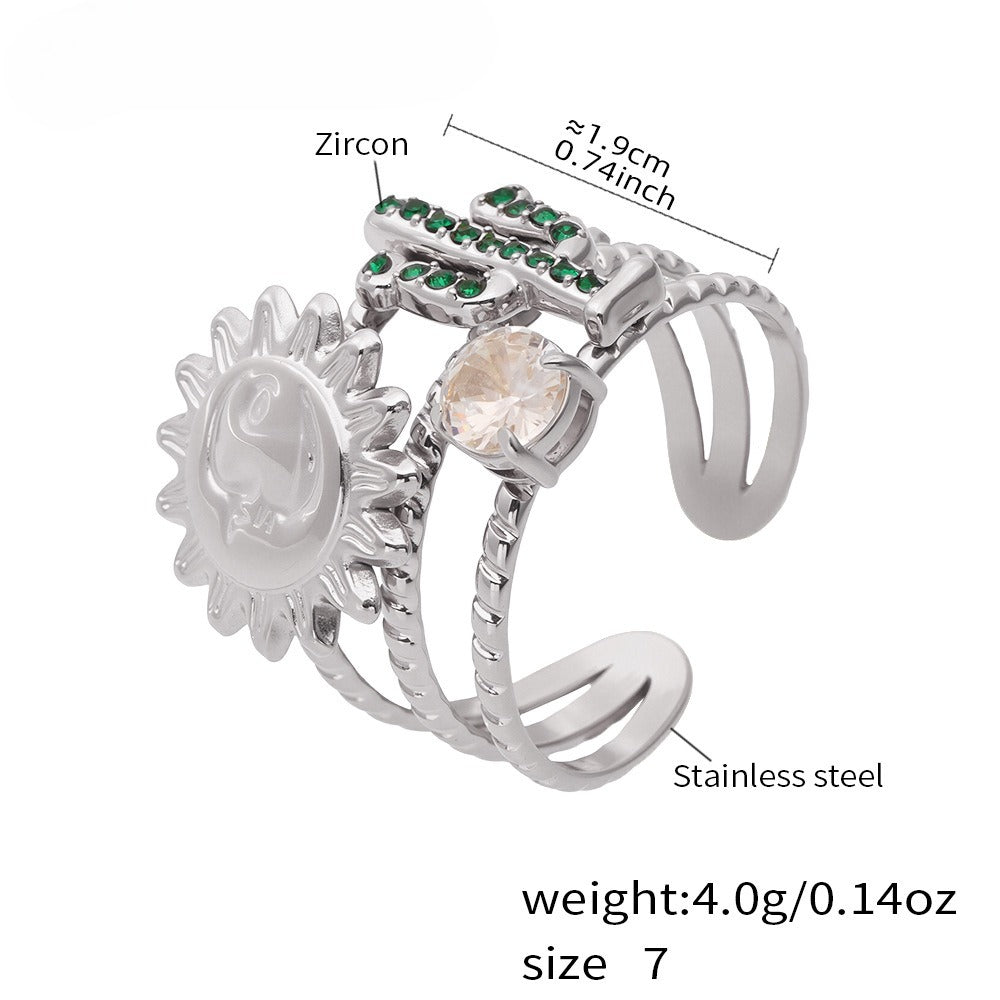 Planderful Cactus Zircon Ring For Women Trendy Sparkle