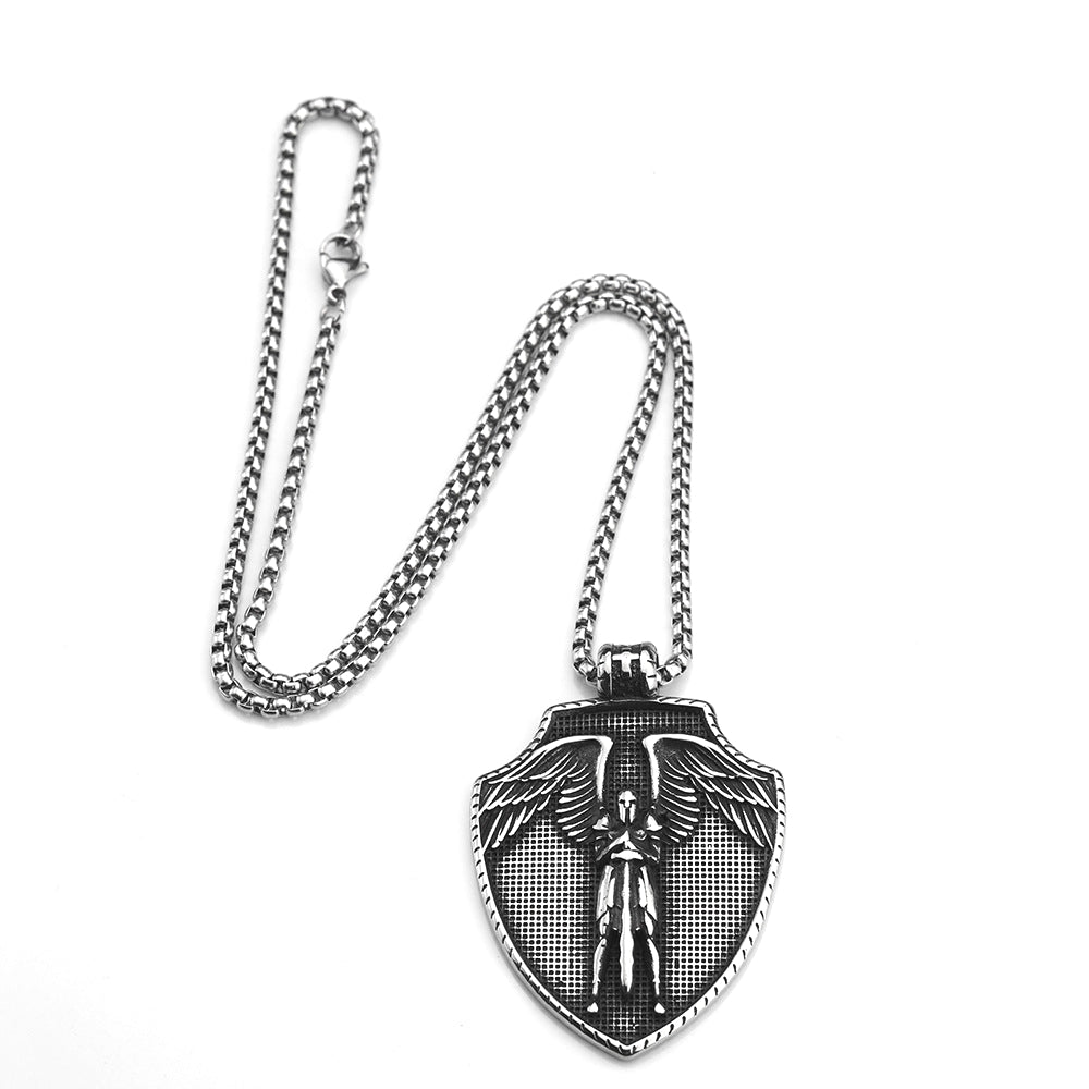 European And American Retro Men's Pendant Necklace St. Michael's Cross Angel