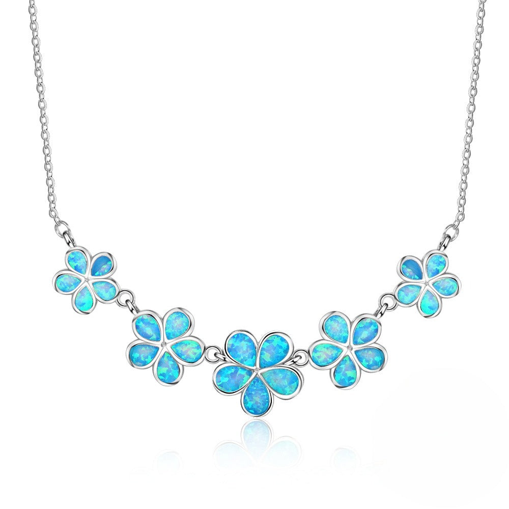 Planderful Jewelry Blue Opal Plum Blossom Necklace